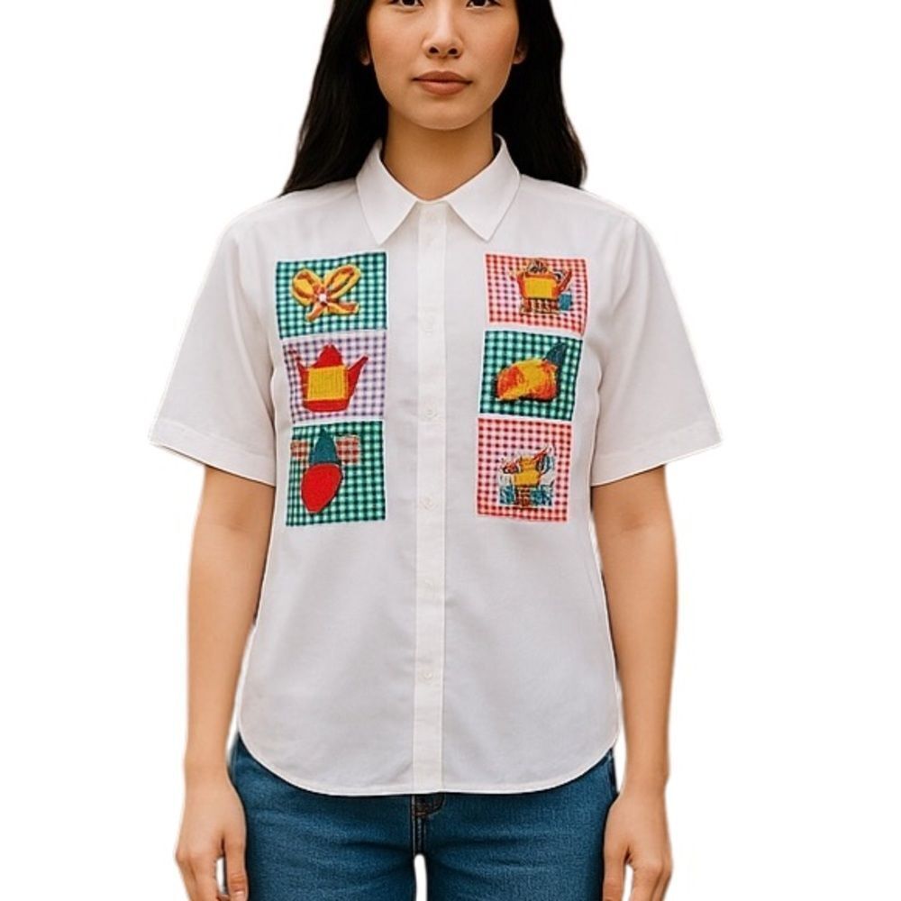 Bechamel Casual Appliqué Women’s Button Up Shirt Size Medium